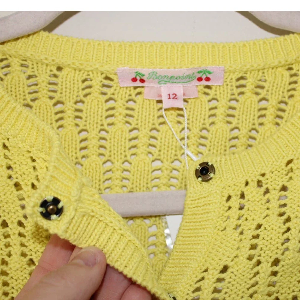 NWT Bonpoint Girls 3/4 Sleeve Yellow Lemon Crochet Cardigan Sweater Cotton‎ 12